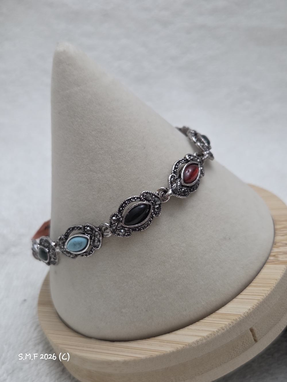 Vintage-Style Silver Toned Multi-Stone Bracelet